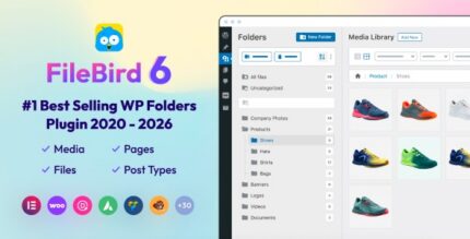 WordPress media library with a folder tree sidebar and color-coded folders