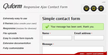 Responsive AJAX contact form with name, email and message fields and a send button