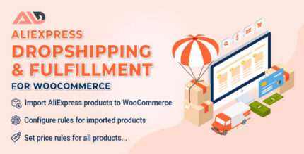 WooCommerce admin with AliExpress product import list and pricing rules for dropshipping