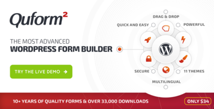 WordPress form builder interface with drag-and-drop elements and a styled contact form