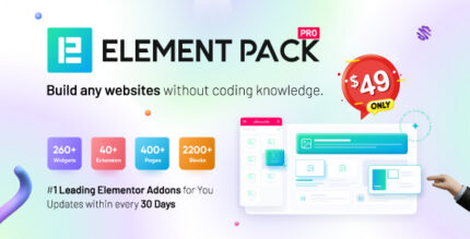 Element Pack Elementor addon showing a collection of widgets, sliders and layout blocks