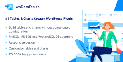 WordPress plugin showing a responsive data table with filters, sorting and a linked chart