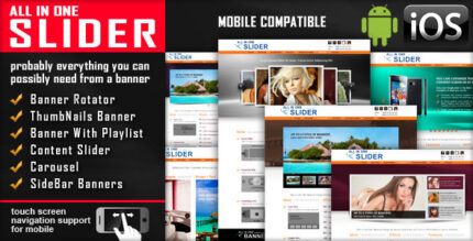 Responsive jQuery banner slider with animated caption text, thumbnails and a circle timer