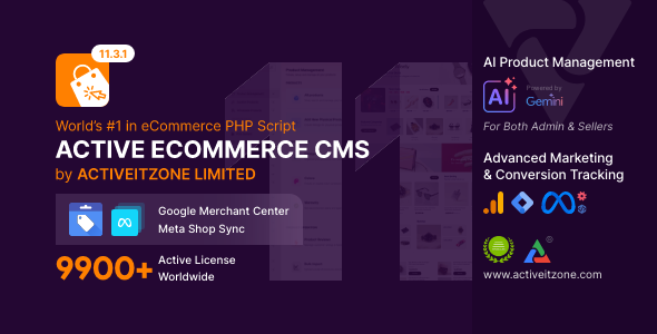Online store homepage with mega menu, product sections and admin dashboard preview