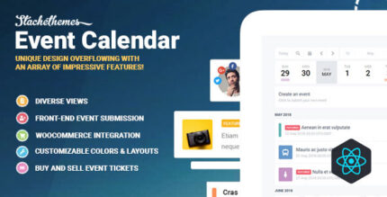 WordPress event calendar plugin preview with month view and event listings