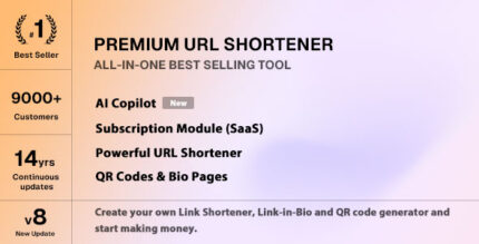 URL shortener script dashboard with link analytics, bio pages and QR code tools