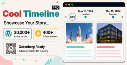 Vertical and horizontal timeline layouts for WordPress with dated stories and icons