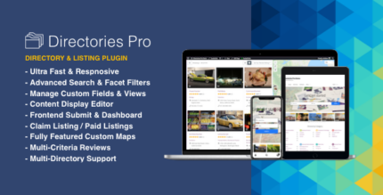 Directory website built with a WordPress plugin, showing listings, search filters and a map