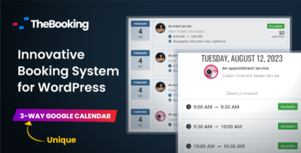 WordPress booking calendar with available time slots and reservation form