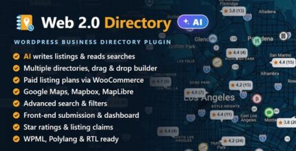 WordPress business directory with interactive map, search filters and listing cards