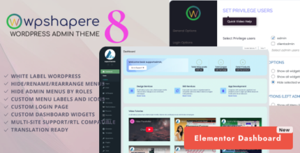 WordPress admin dashboard restyled with a custom color theme, branded logo and customized sidebar menu