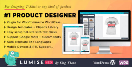 Online product designer interface for WooCommerce with canvas, toolbar and clipart panel