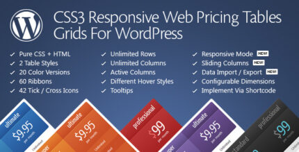 Responsive pricing tables with colored columns, ribbons and a highlighted popped-up plan