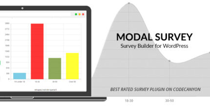 WordPress survey plugin showing a modal quiz question with answer options and a results chart