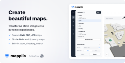 Interactive floorplan map with pins, search list and zoom controls in a WordPress plugin