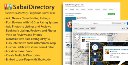 Business directory plugin with map view, listing cards and search filters