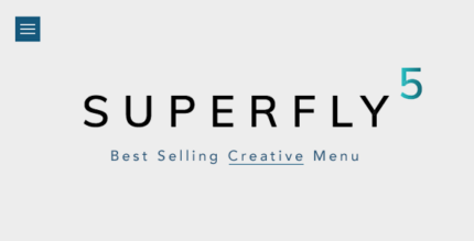 WordPress slide-in vertical menu panel with icons and social bar over a website page