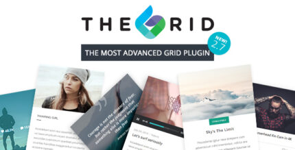 WordPress grid plugin showing a responsive masonry portfolio layout with filter menu