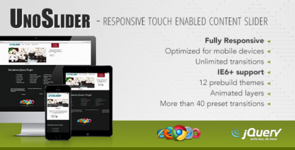 Responsive jQuery slider with large photo slide, navigation arrows and animated text layers